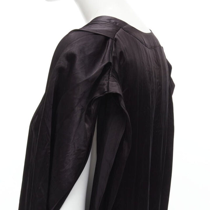 COMME DES GARCONS Vintage 1980s black triacetate V-neck pleated belted dress