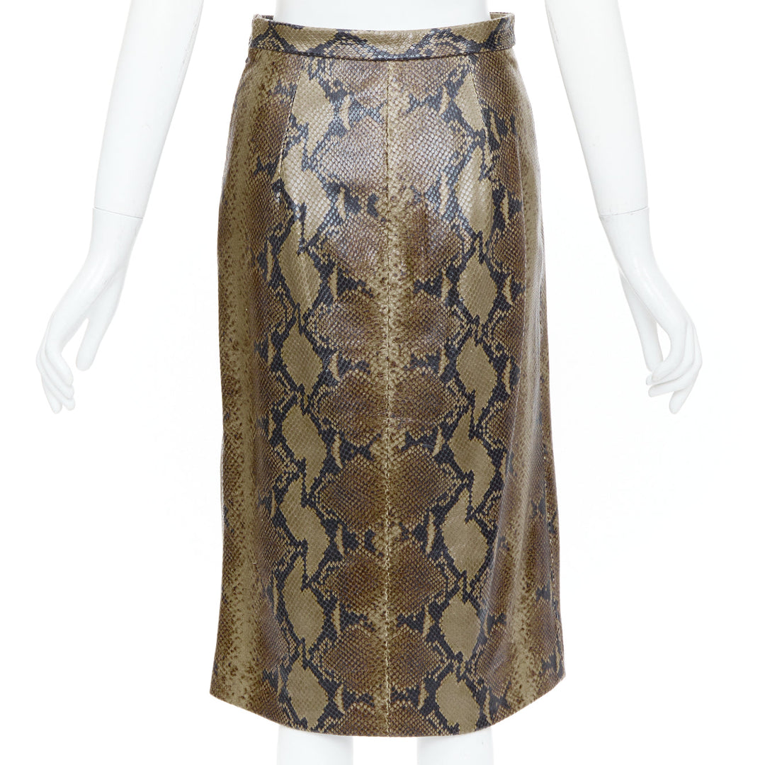 KHAITE 2023 Fraser brown python print scaled leather front slit midi skirt US2 S