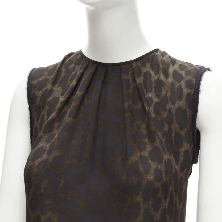 GIAMBATTISTA VALLI silk brown black ombre leopard gathered neck vest IT38 XS