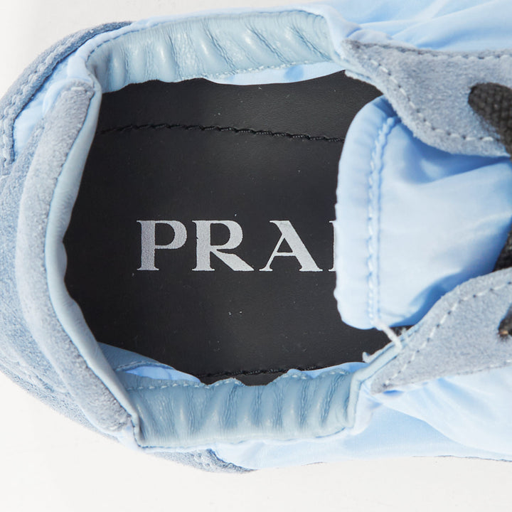 PRADA Collapse ReNylon light blue suede elasticized lowtop sneakers EU41 US8