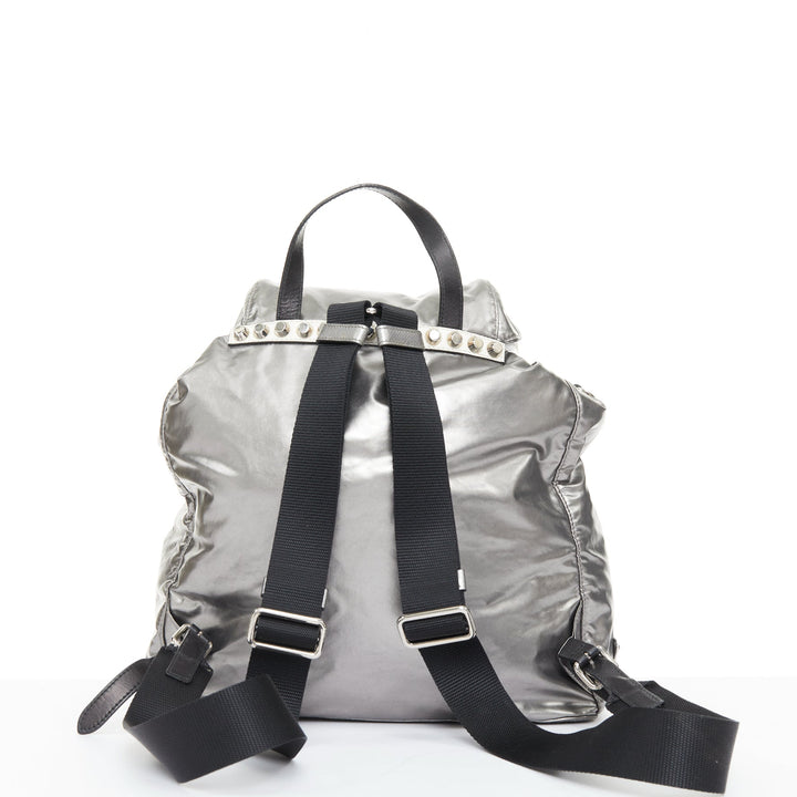 PRADA 2018 Runway New Vela metallic punk studded leather strap nylon backpack