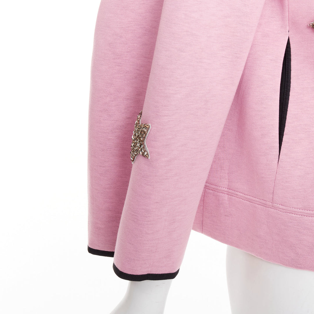 DICE KAYEK pink neoprene beaded star applique ribbon drawstring hoodie IT38 XS