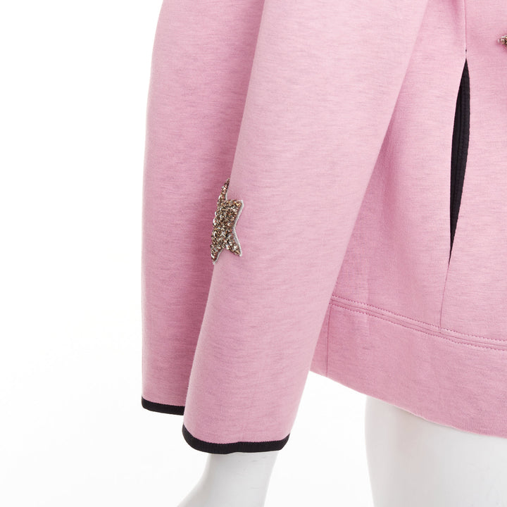 DICE KAYEK pink neoprene beaded star applique ribbon drawstring hoodie IT38 XS