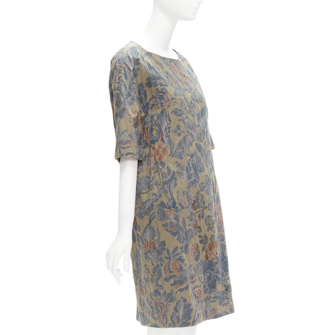 DRIES VAN NOTEN washed vintage floral diamond quilted dress IT36 XS