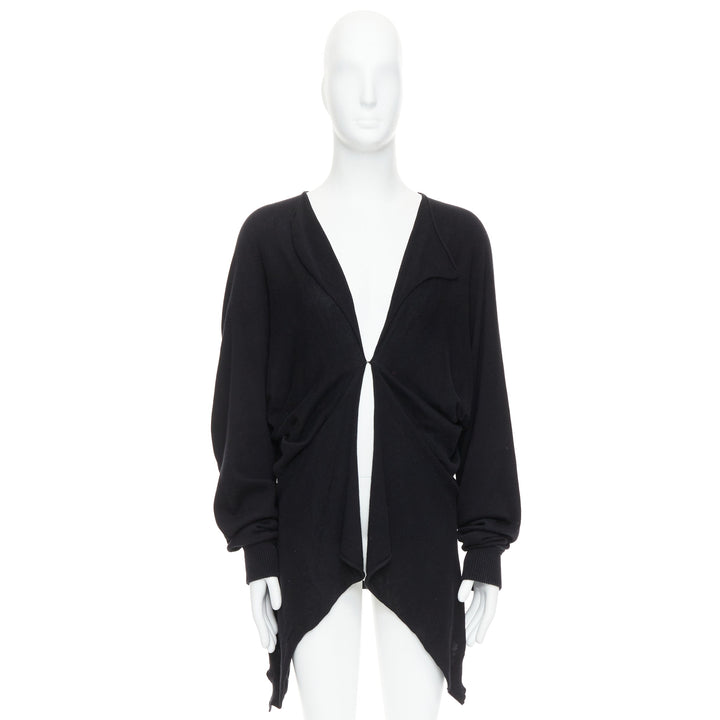 BERNHARD WILLHELM black cotton blend draped hi low cardigan M