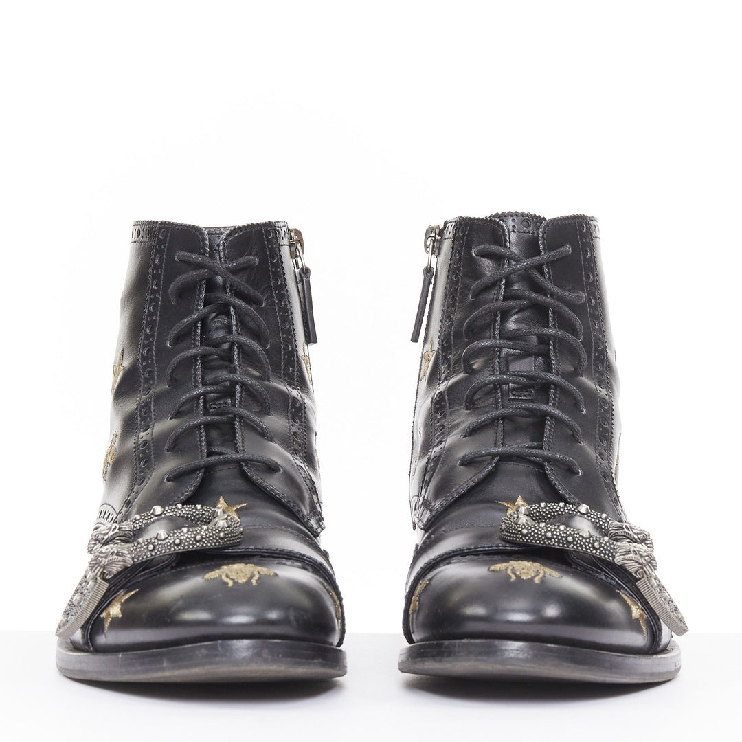 GUCCI 2018 Runway Queercore bee star embroidery leather brogue boot EU39.5 UK6.5