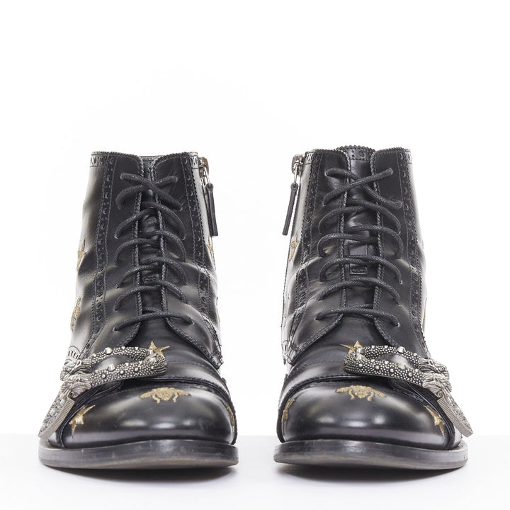 GUCCI 2018 Runway Queercore bee star embroidery leather brogue boot EU39.5 UK6.5