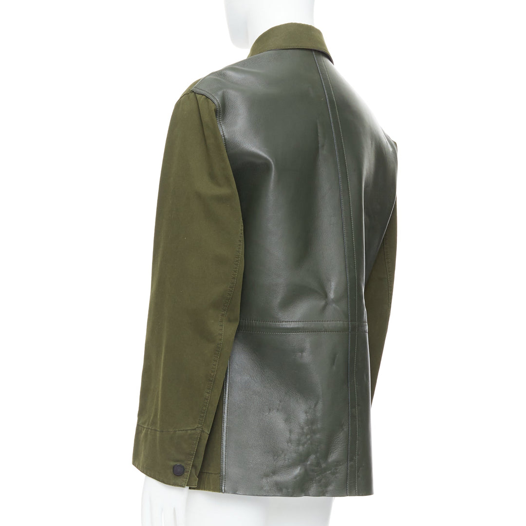 BERLUTI Haider Ackermann Runway green cotton leather back safari coat IT50 L