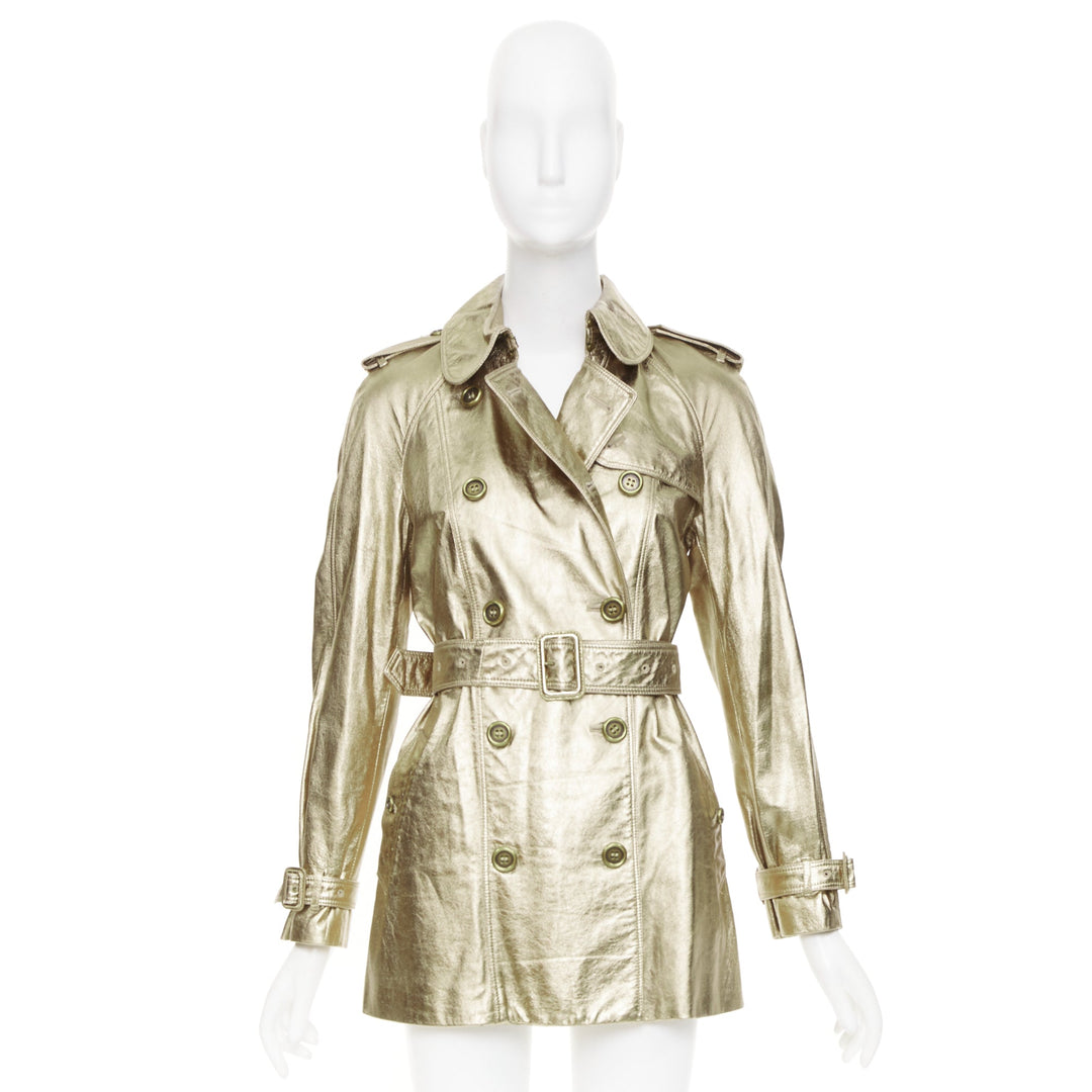 rare BURBERRY 2013 Runway gold lambskin double breasted trench coat IT38 XS