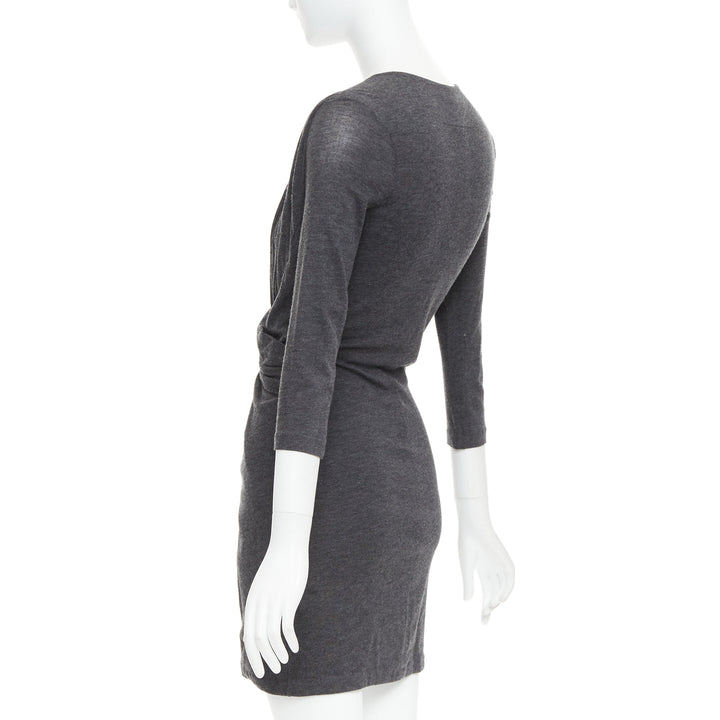 GIVENCHY dark grey lyocell cashmere deep V ruched draped mini dress M