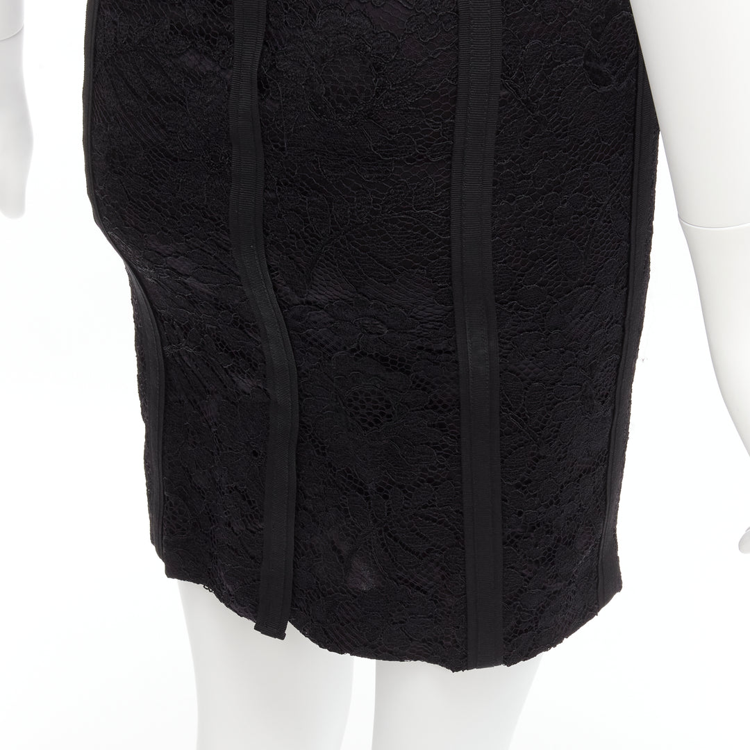 DOLCE GABBANA black lace bustier corset exposed boning cocktail dress IT36 XXS