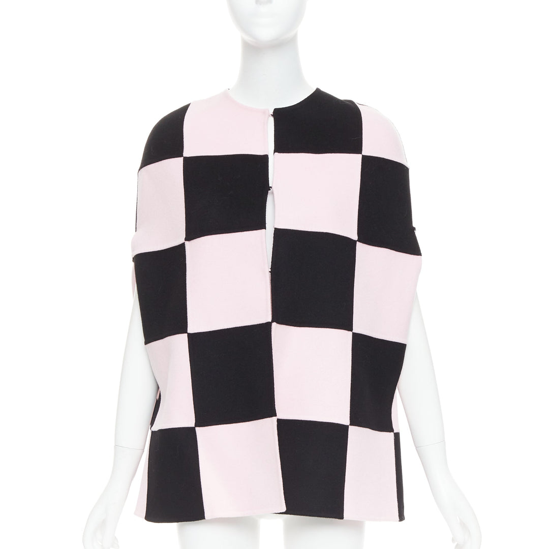 VALENTINO 2023 black pink checkered wool cashmere cape coat IT36 XXS