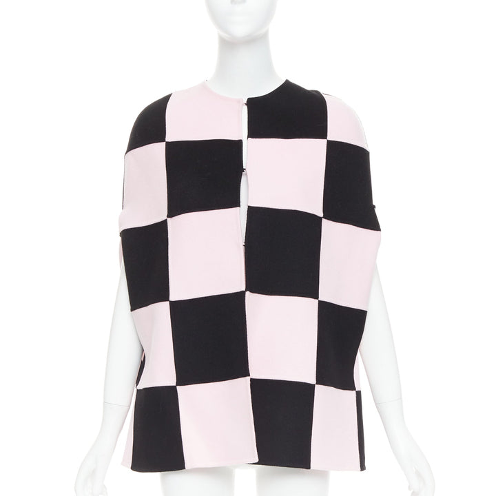 VALENTINO 2023 black pink checkered wool cashmere cape coat IT36 XXS