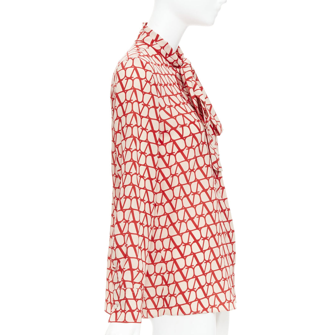 VALENTINO Iconographe Toile crepe de chine silk print tie blouse IT38 XS