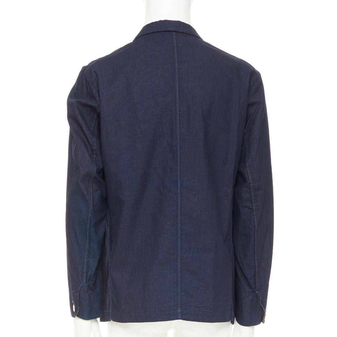 45R JAPAN indigo cotton 3-pocket yellow topstitched shirt jacket blazer JP4 XL