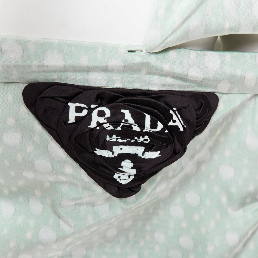 PRADA 2021 Runway pastel green polka dot silk taffeta wrap cape coat IT36 X