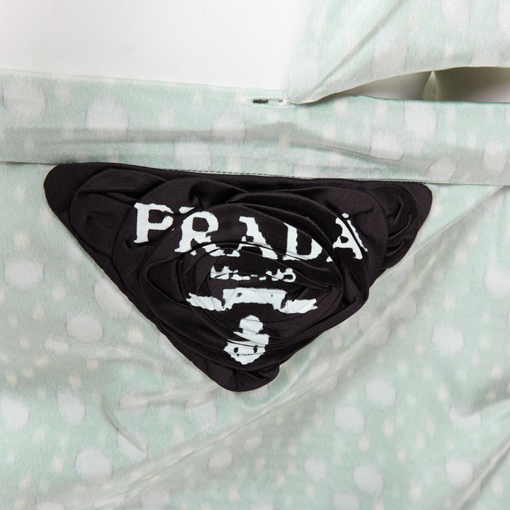 PRADA 2021 Runway pastel green polka dot silk taffeta wrap cape coat IT36 X