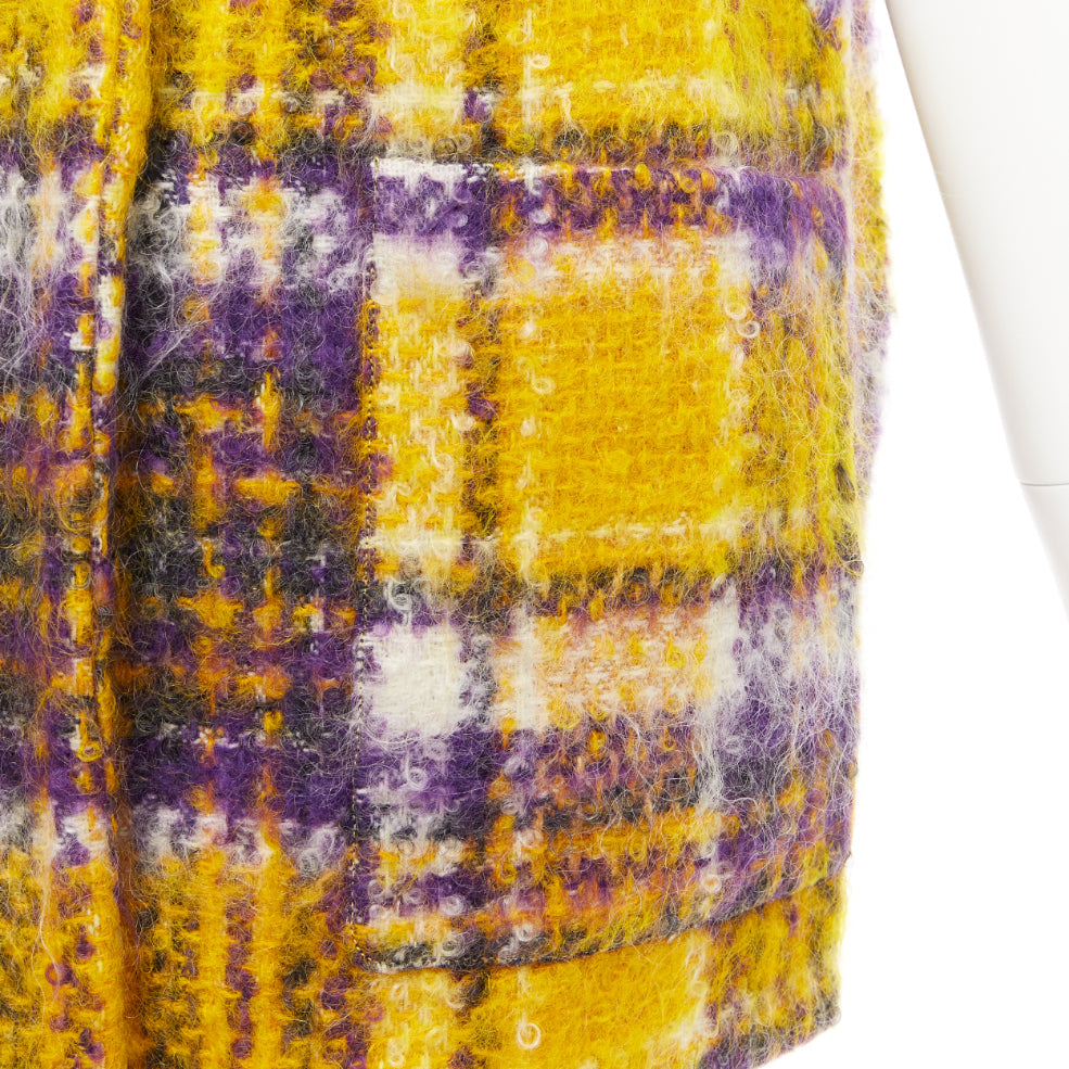 MARNI yellow purple plaid check mohair blend boxy sleeveless coat IT36 XS