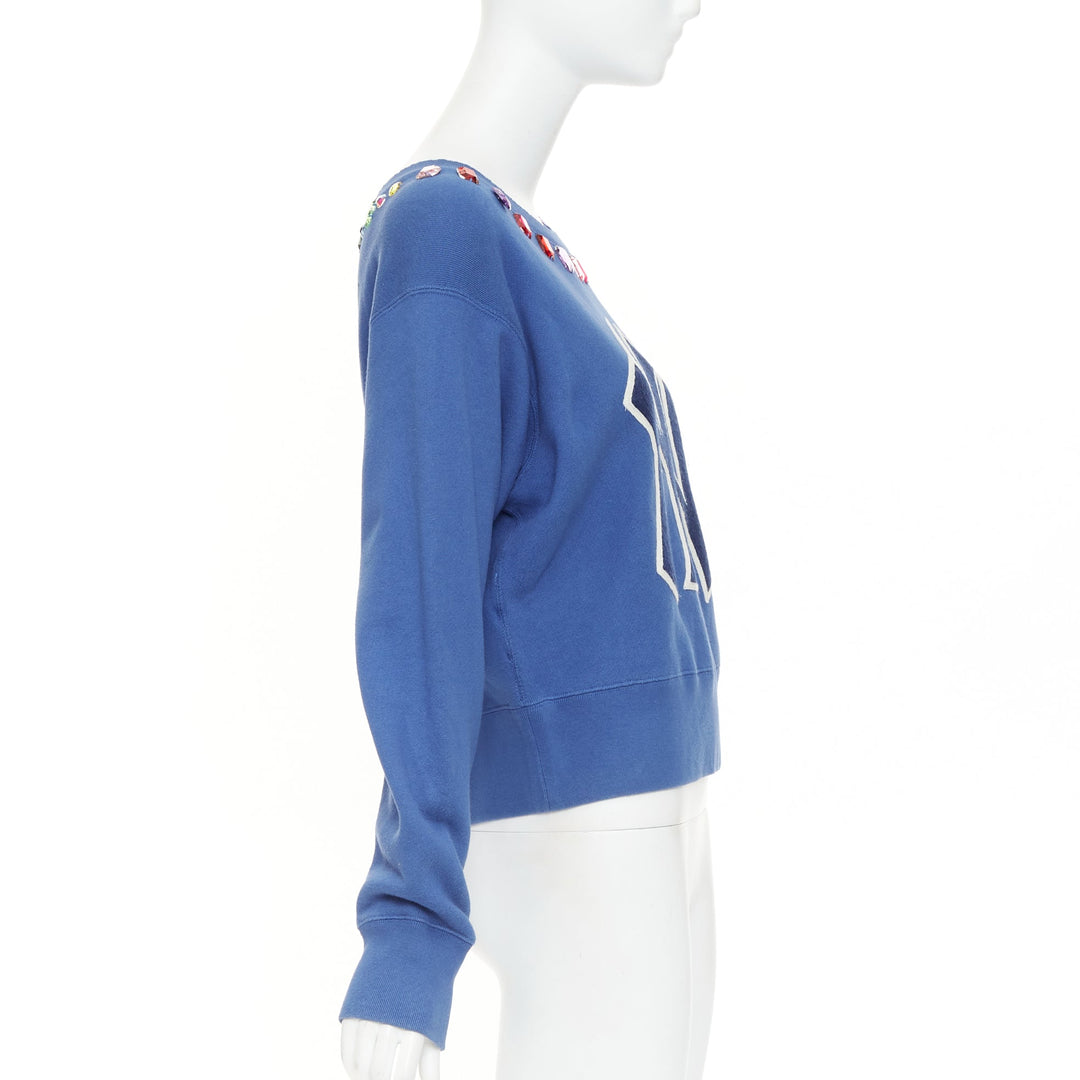 GUCCI 2018 MLB New York Yankees blue cotton jeweled bateau neck sweatshirt XS