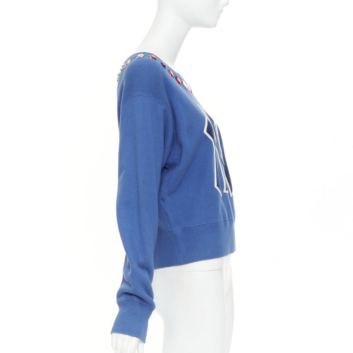 GUCCI 2018 MLB New York Yankees blue cotton jeweled bateau neck sweatshirt XS