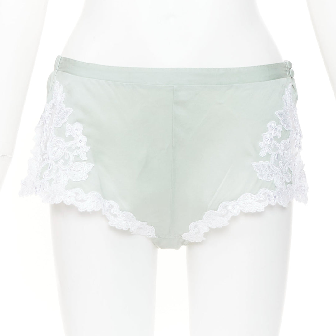 LA PERLA Maison pale green lace silk blend pajama camisole shorts set FR38 M