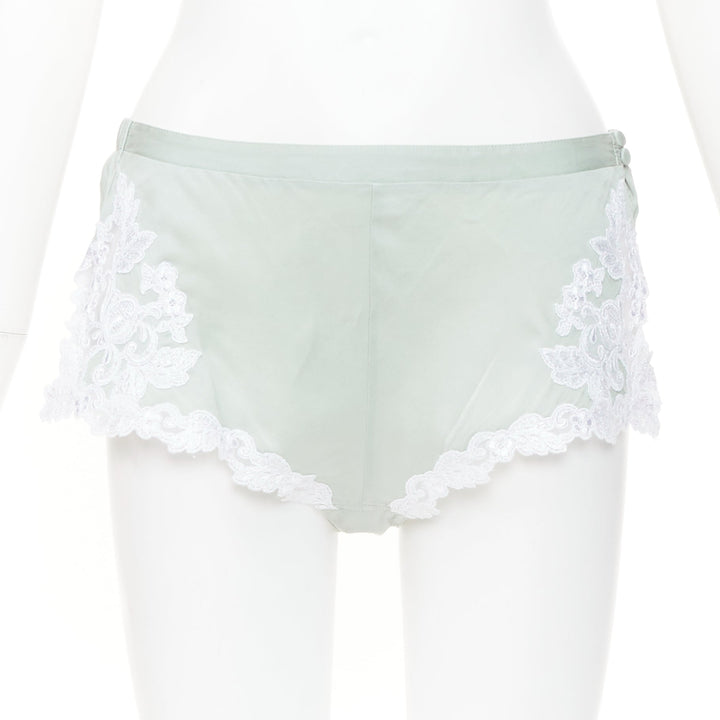 LA PERLA Maison pale green lace silk blend pajama camisole shorts set FR38 M