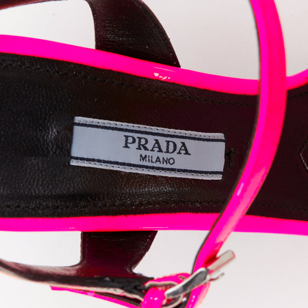 PRADA 2018 Flame pink patent Fire mid heel sandal EU37.5