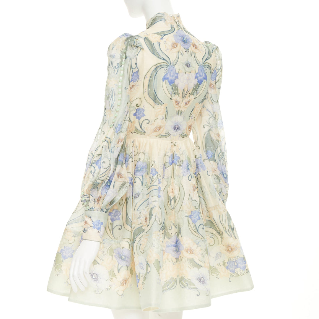 ZIMMERMANN 2021 Runway Rhythm Poppy cream green bead embellished dress Sz1 XS
