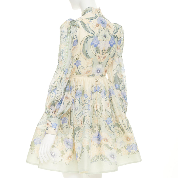 ZIMMERMANN 2021 Runway Rhythm Poppy cream green bead embellished dress Sz1 XS