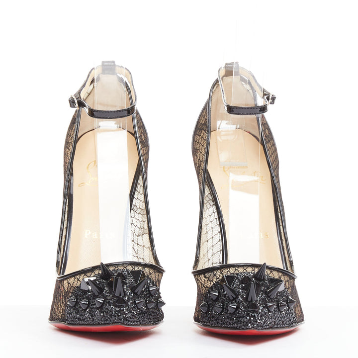 CHRISTIAN LOUBOUTIN Picks &Co Potpourri 120 black lace spike strass pumps EU37.5