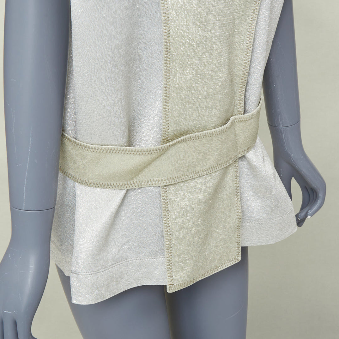 VALENTINO metallic silver green contrast bodice layered sleeveless top IT40 S