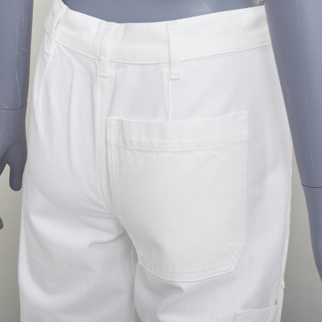 THE ROW white cotton studded patch pockets high waist crop jeans US0 XS