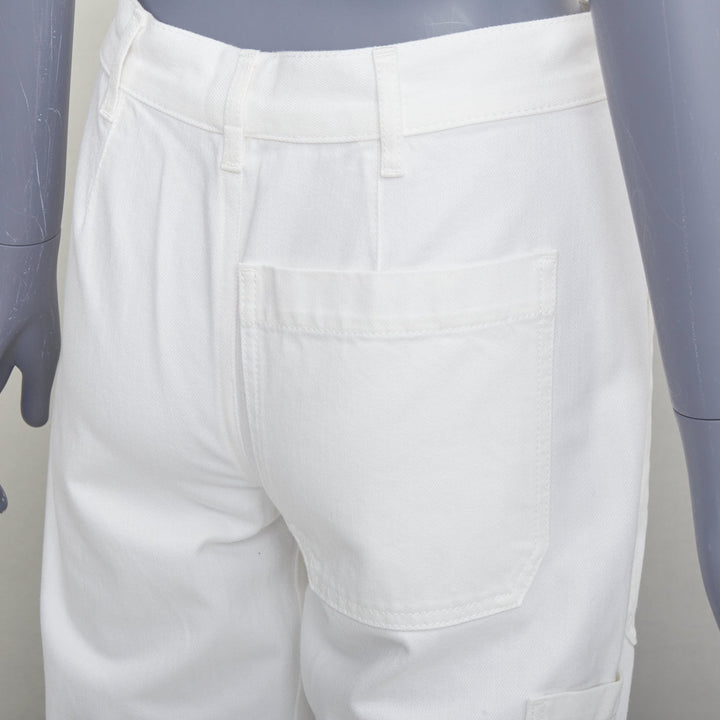 THE ROW white cotton studded patch pockets high waist crop jeans US0 XS