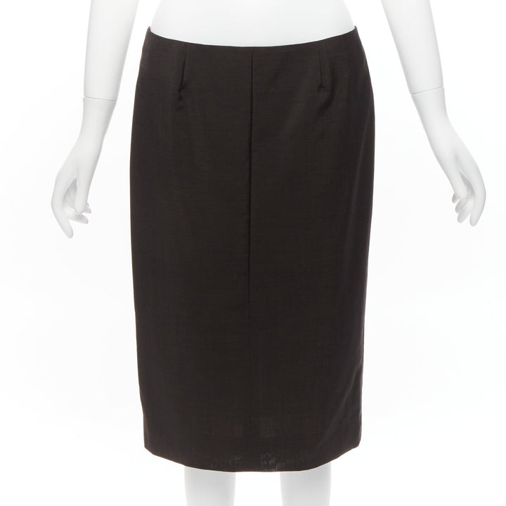 GUCCI Tom Ford Vintage brown wool mohair mid waist back slit pencil skirt IT40 S