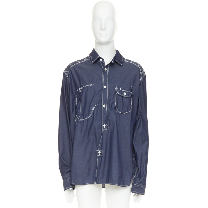 JUNYA WATANABE MEN 2024 navy white cotton twill contrast stitch work shirt XL