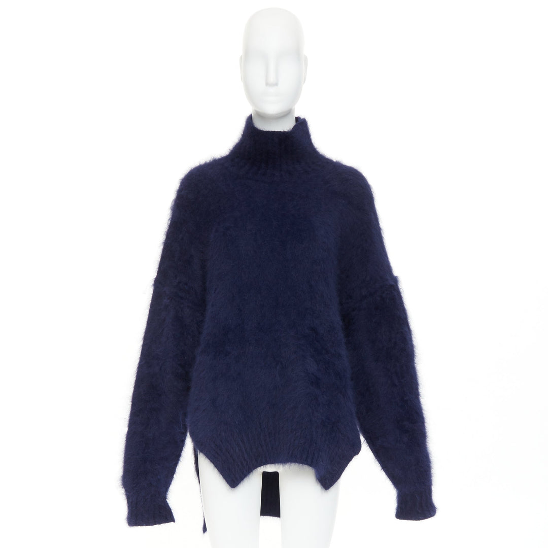 CELINE 2017 Runway Phoebe Philo navy fuzzy angora oversized sweater M