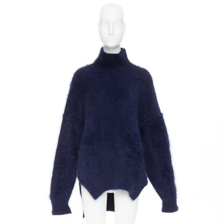 CELINE 2017 Runway Phoebe Philo navy fuzzy angora oversized sweater M