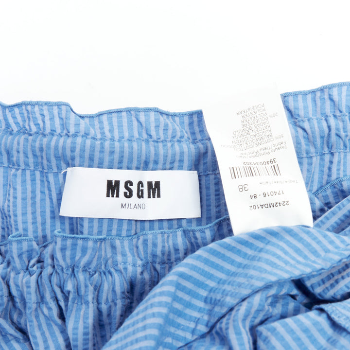 MSGM blue striped cotton blend flared sleeves drawstring dress IT38 XS