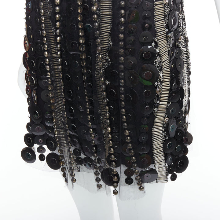 COLLETTE DINNIGAN Runway black jewelled pailettes party shift dress XS