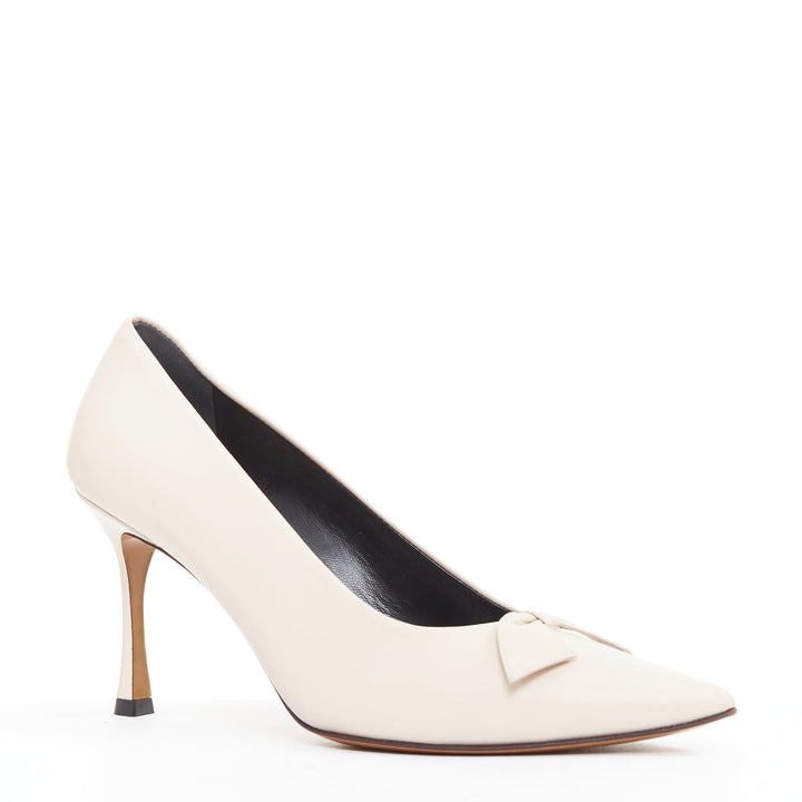 THE ROW Champagne Pump Bow rose beige soft calf pointy spool heel pump EU37