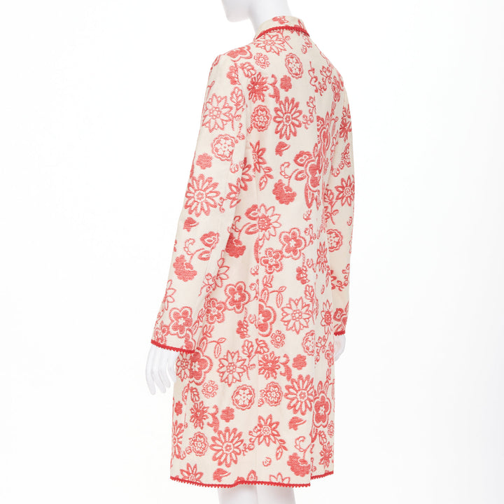 MOSCHINO Cheap and Chic beige red floral tapestry jacquard button coat IT46 XL