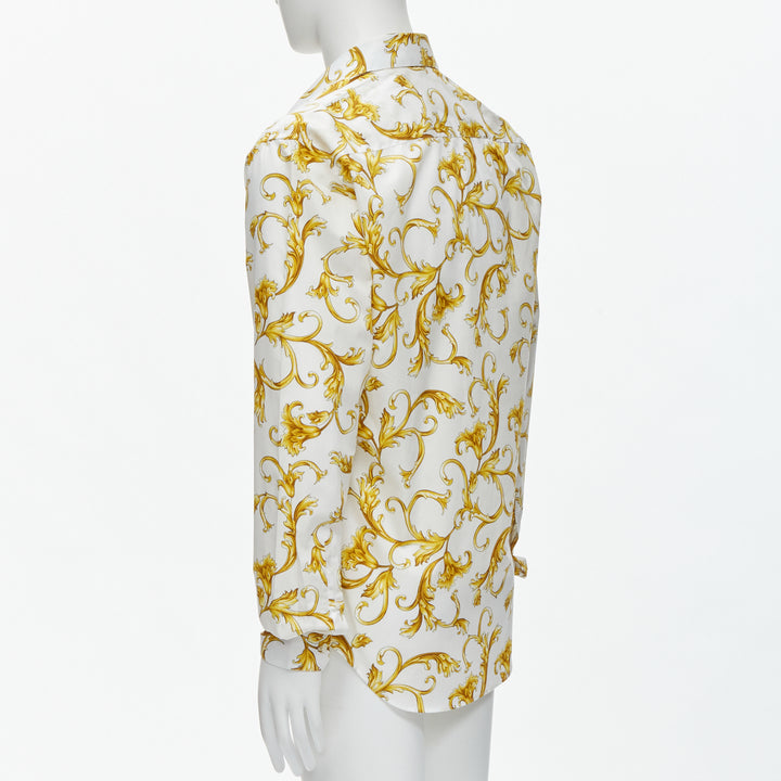 VERSACE Barocco Rococo white gold floral leaf print cotton shirt EU40 M