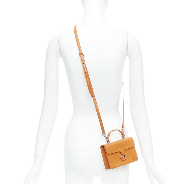 RALPH LAUREN Ricky tan brown leather silver hardware top handle crossbody satchel bag