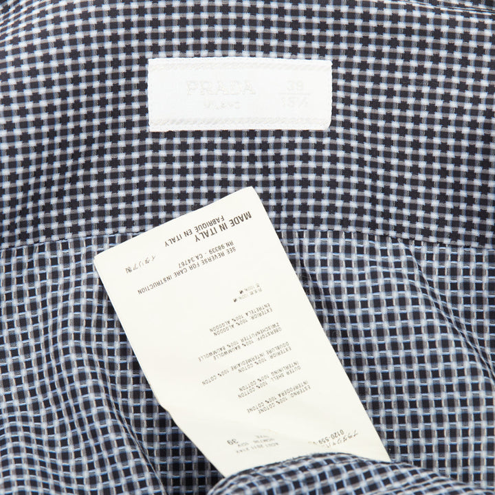 PRADA navy checked cotton long sleeve button down top shirt EU39 M