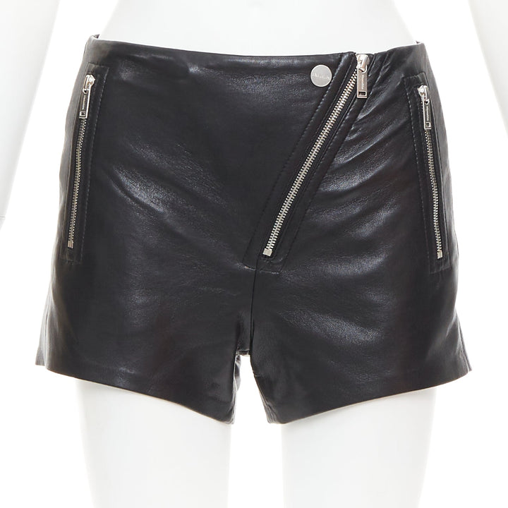 NANUSHKA black faux leather diagonal zip short mini biker shorts XXS