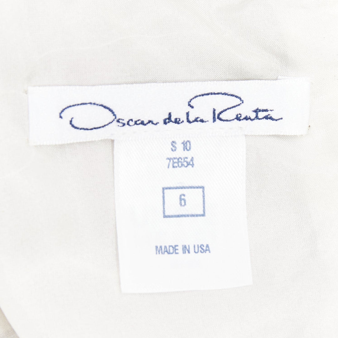 OSCAR DE LA RENTA Runway purple white silk embroidery anglais fringe dress US6 M