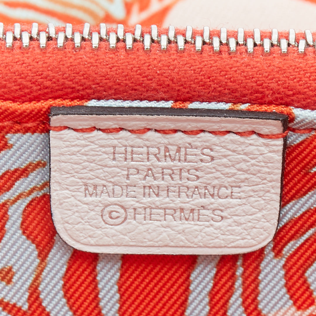 HERMES Silk'in cream leather red wild print silk lined compact wallet