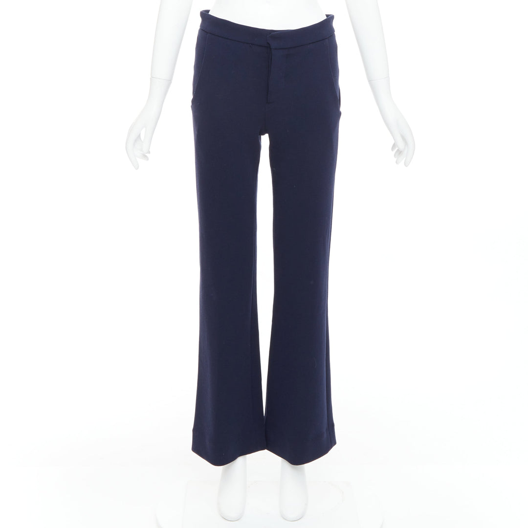 MARNI navy virgin wool blend wide leg mid waist pants IT38 XS