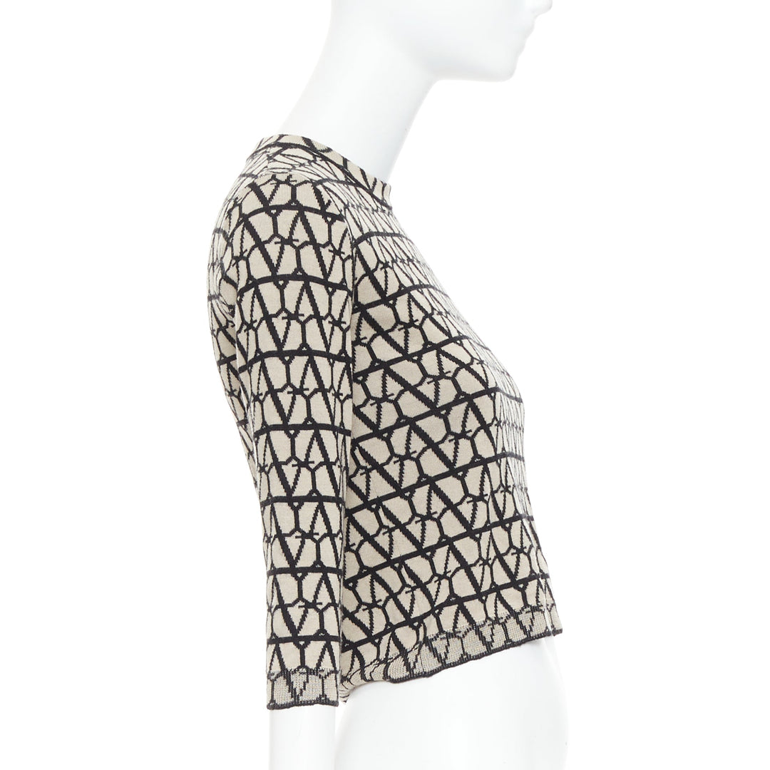 VALENTINO 2023 Toile Iconographe beige black 100% wool crop sweater top S
