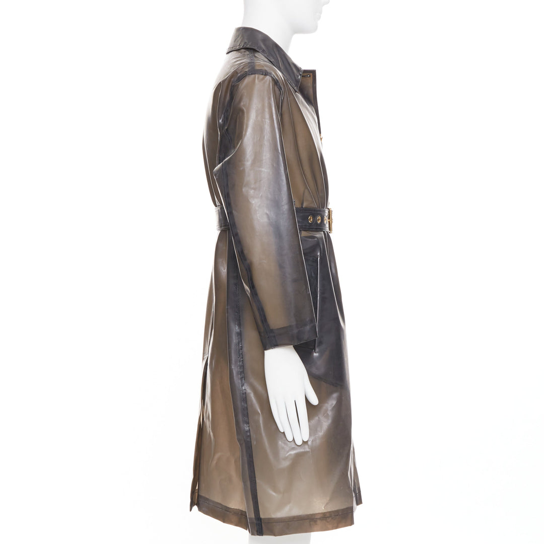 VERSACE 2019 black transparent latex pvc crystal single breasted coat EU38EU38